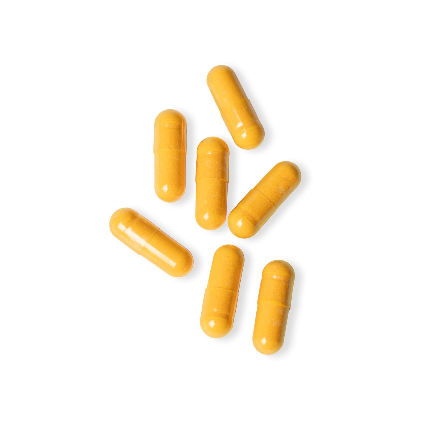 CoQ10 (Ubiquinone) vegetable capsules displayed neatly on white background.
