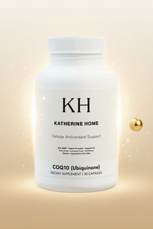 Supplement bottle labeled 'Katherine Home' on a beige background