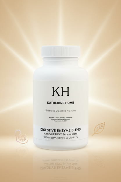 White supplement bottle labeled 'KH Katherine Home' on a beige background