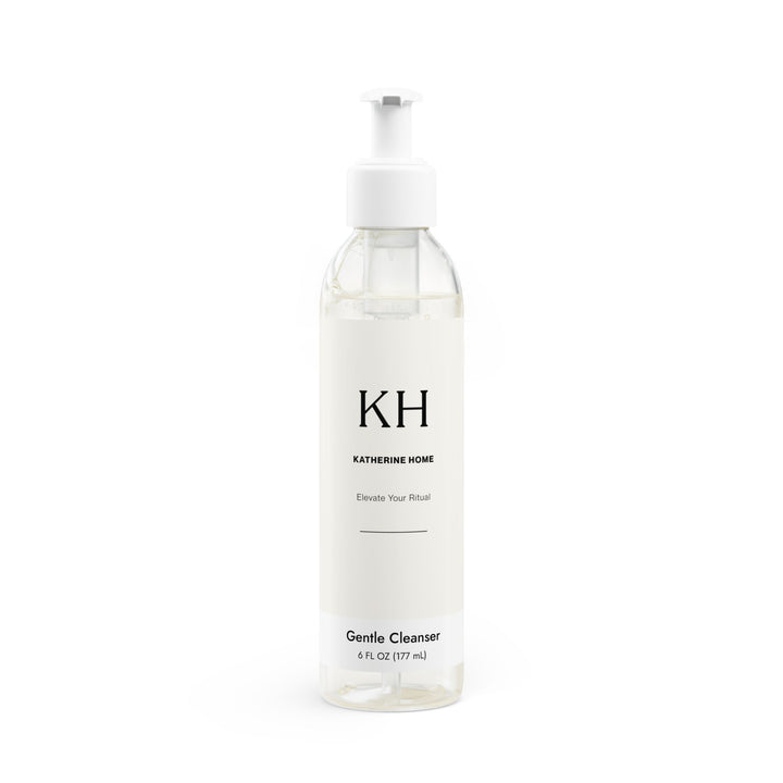 Minimalist bottle of Katherine Home Gentle Face and Body Cleanser with white pump, 6 fl oz