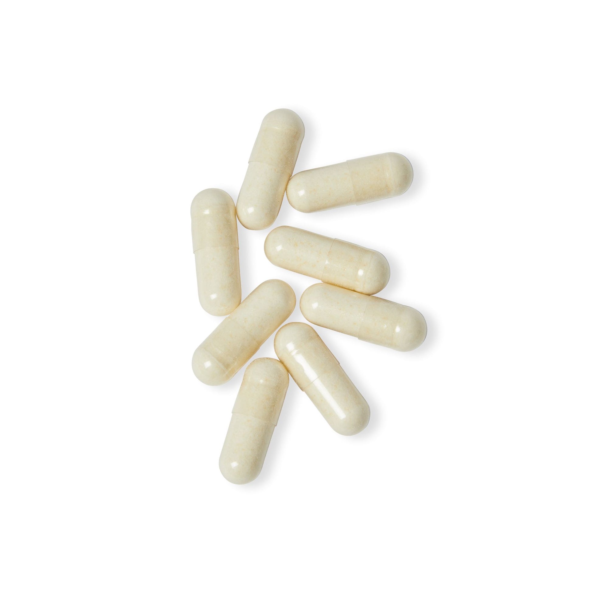 Katherine Home Probiotics Supplement vegetable capsules displayed on a clean white surface.
