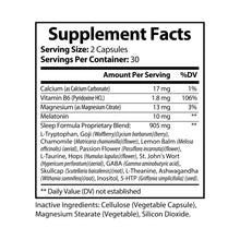 Supplement Facts panel of KH Katherine Home Sleep Formula showing ingredients and serving details.
