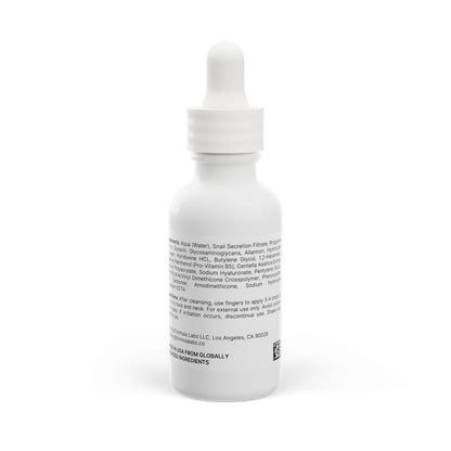 Back label of serum with ingredient list and directions