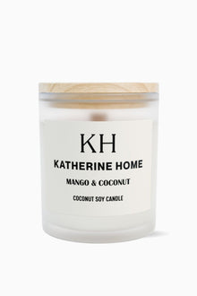 Mango & Coconut - KATHERINE HOMEHome DecorKATHERINE HOMEKATHERINE HOMEKatherine Home Mango & Coconut coconut soy candle in a frosted glass jar with wooden lid, minimalist product hero image.