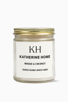 Mango & Coconut - KATHERINE HOMEHome DecorKATHERINE HOMEKATHERINE HOMEKatherine Home Mango & Coconut pure soy candle in a minimalist glass jar, clean and natural product hero image.Clear4oz