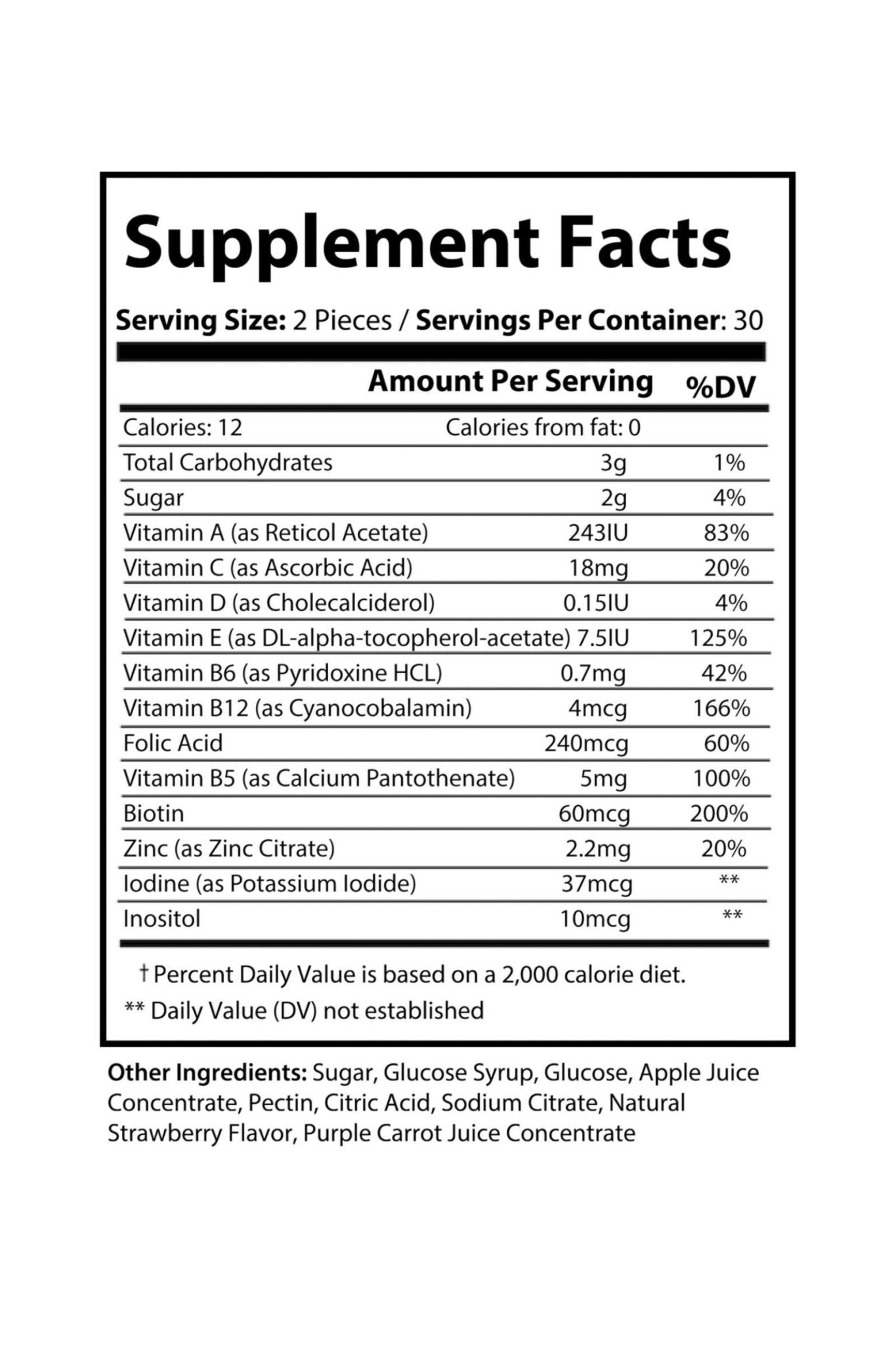 Multivitamin Gummies for Adults, Strawberry - KATHERINE HOMEFood SupplementsKATHERINE HOMEKATHERINE HOMESupplement Facts panel for Katherine Home Multivitamin Gummies for Adults supplement.
