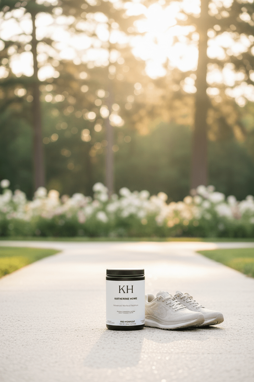 Pre Workout Supplement Watermelon - KATHERINE HOMEFood SupplementsKATHERINE HOMEKATHERINE HOMEKatherine Home pre - workout supplement placed on a garden path in a sunlit park setting, representing an active outdoor lifestyle.