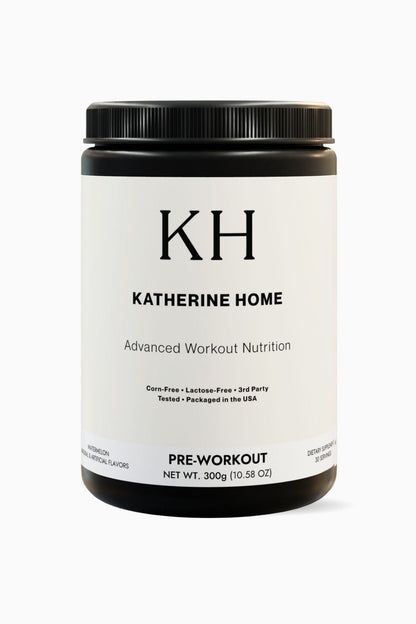 Pre Workout Supplement Watermelon - KATHERINE HOMEFood SupplementsKATHERINE HOMEKATHERINE HOMEKatherine Home Pre - Workout supplement in watermelon flavor, supplement container, clean minimalist product hero image.