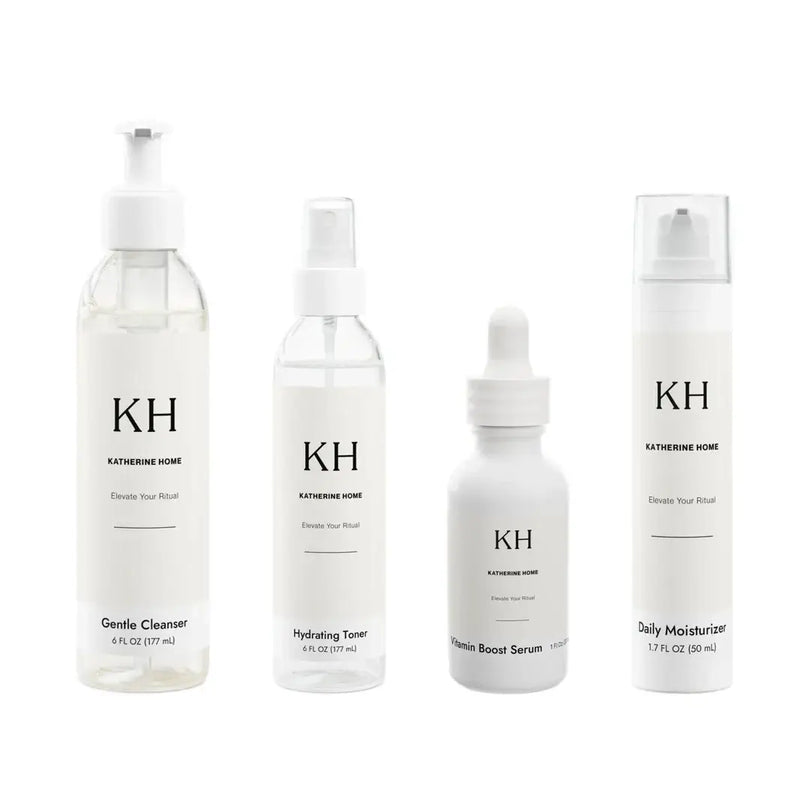 4 Steps Beauty Set with Cleanser, Toner, Serum, and Moisturizer for refreshed and balanced skin.