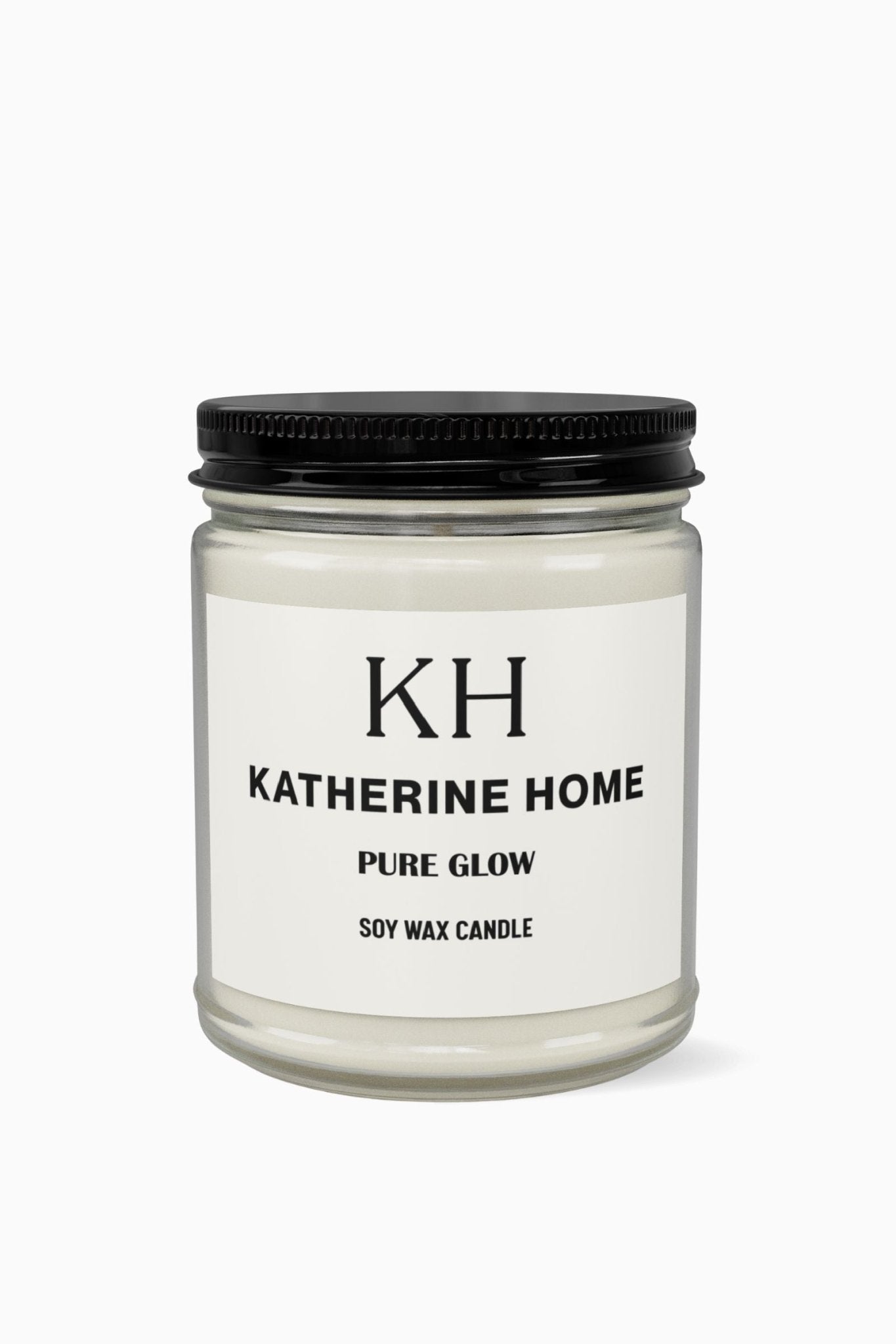 Pure Glow - KATHERINE HOMEHome DecorKATHERINE HOMEKATHERINE HOMEKatherine Home Pure Glow soy wax candle in a clear glass jar, minimalist product hero image.Amber Jar + Black Lid4oz
