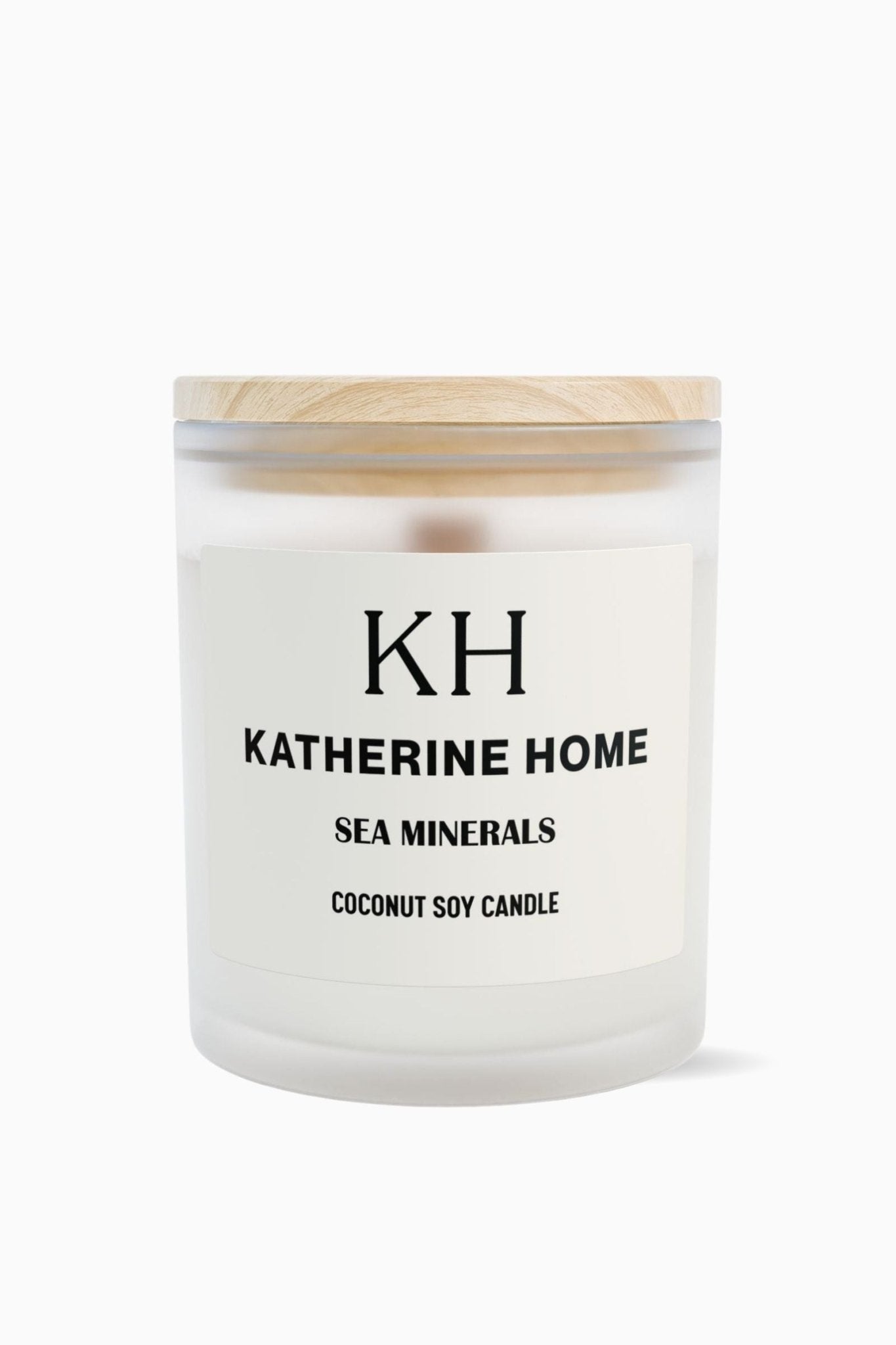 Sea Minerals - KATHERINE HOMEHome DecorKATHERINE HOMEKATHERINE HOMEKatherine Home Sea Minerals coconut soy candle in a frosted glass jar with wooden lid, minimalist product hero image.
