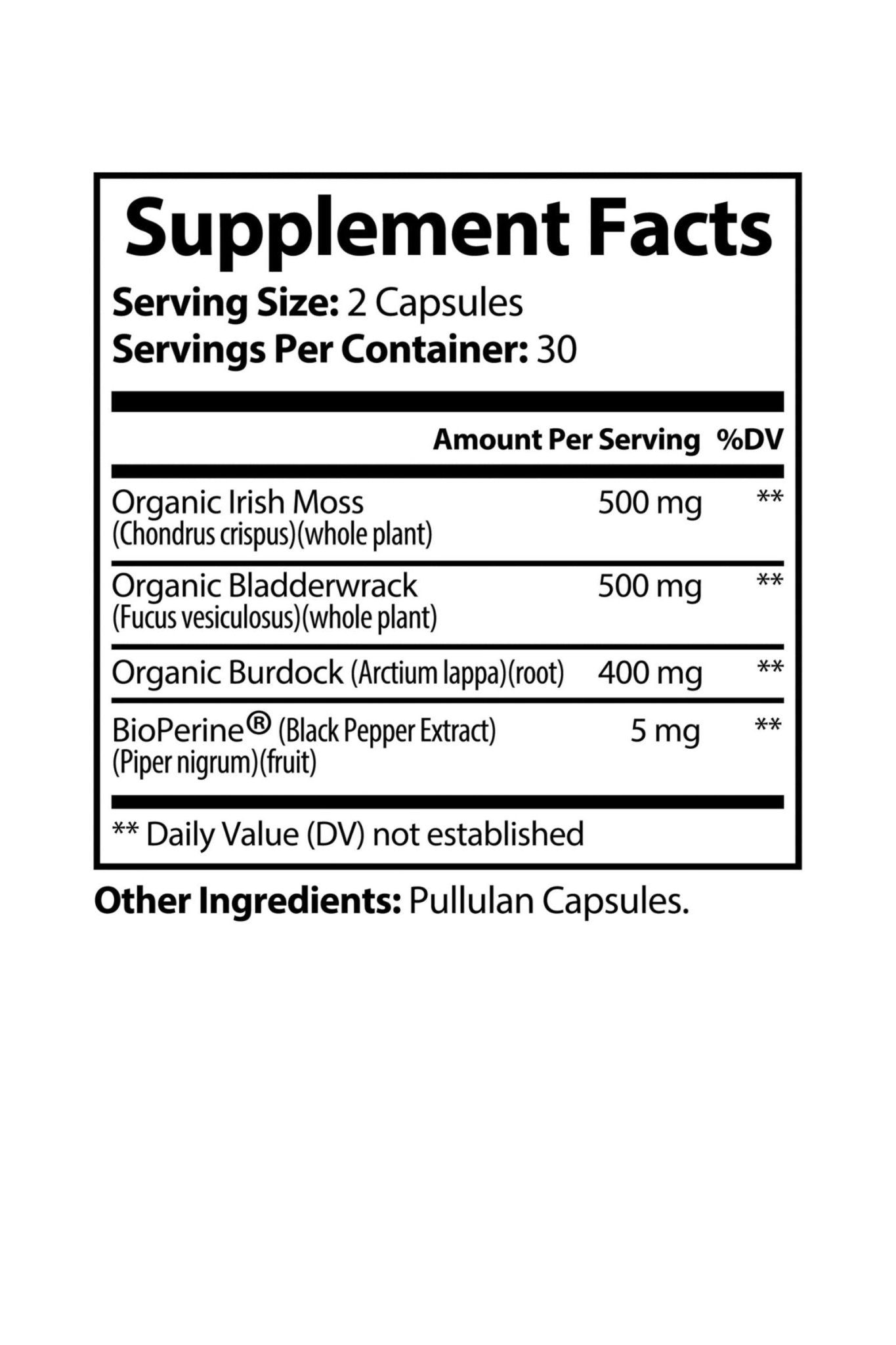 Sea Moss Supplement by KATHERINE HOME dietary supplement Supplement Facts label