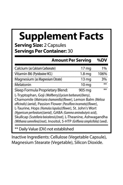 Sleep Formula Supplement by KATHERINE HOME dietary supplement Supplement Facts label