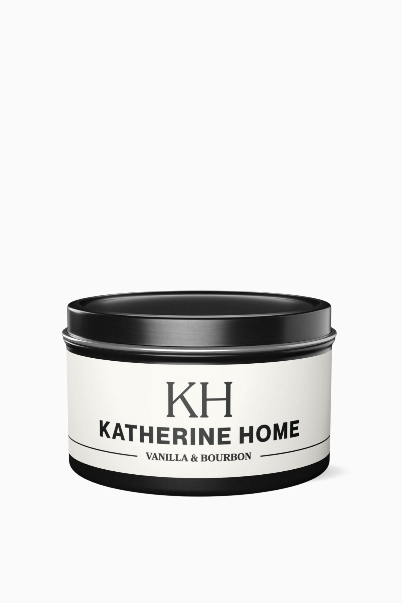 Vanilla & Bourbon - KATHERINE HOMEHome DecorKATHERINE HOMEKATHERINE HOMEKatherine Home Vanilla & Bourbon travel candle in a black metal tin, clean minimalist product hero image.Black4oz