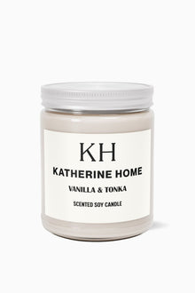Vanilla & Tonka - KATHERINE HOMEHome DecorKATHERINE HOMEKATHERINE HOMEKatherine Home Vanilla & Tonka pure soy candle in a minimalist glass jar, clean and natural product hero image.