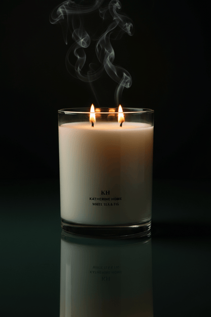 White Tea & Fig candle creating a moody evening ambiance.